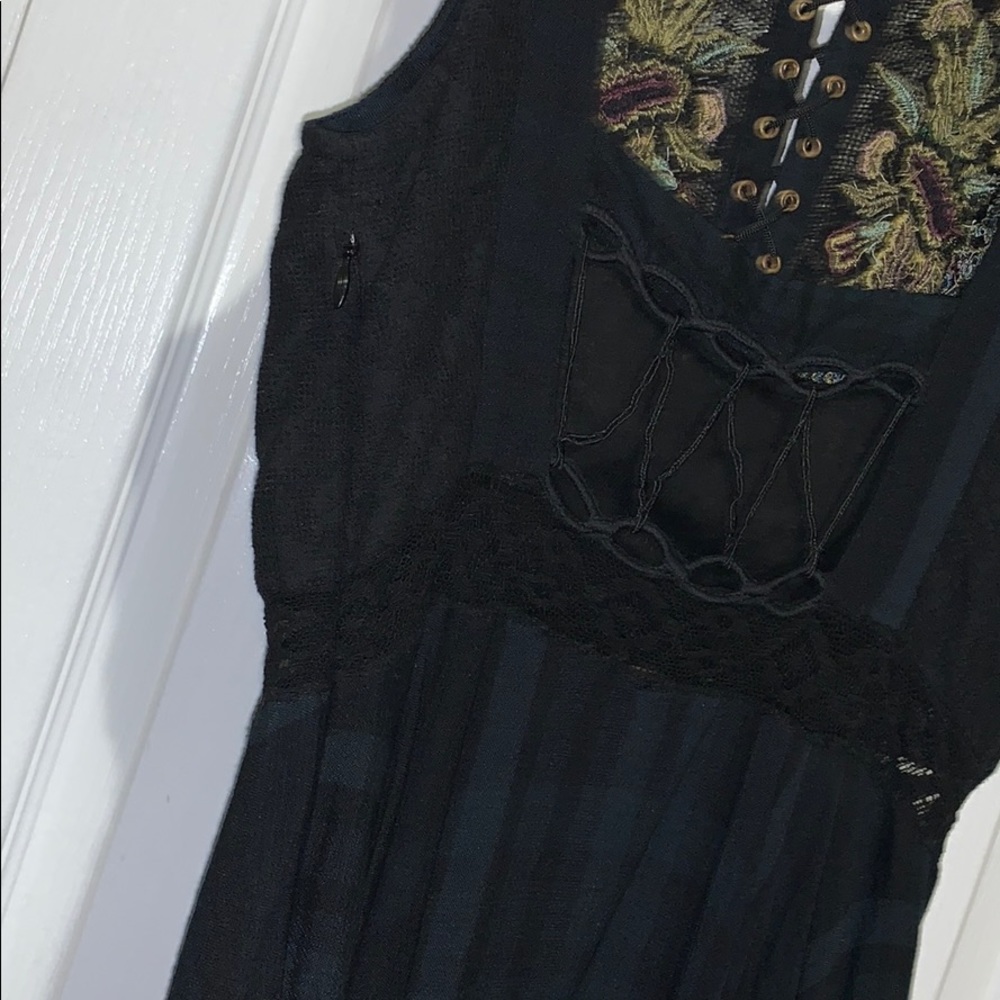 Free People Embroidered Lace Up Plaid Dress - Picture 8 of 9